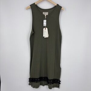 Current Elliott Muscle Tee T Shirt Dress Black Pom Poms Womens 3‎ (L) Army Green